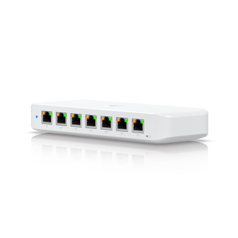 Ubiquiti | compact Layer 2 8-port GbE PoE switch with versatile mounting options.